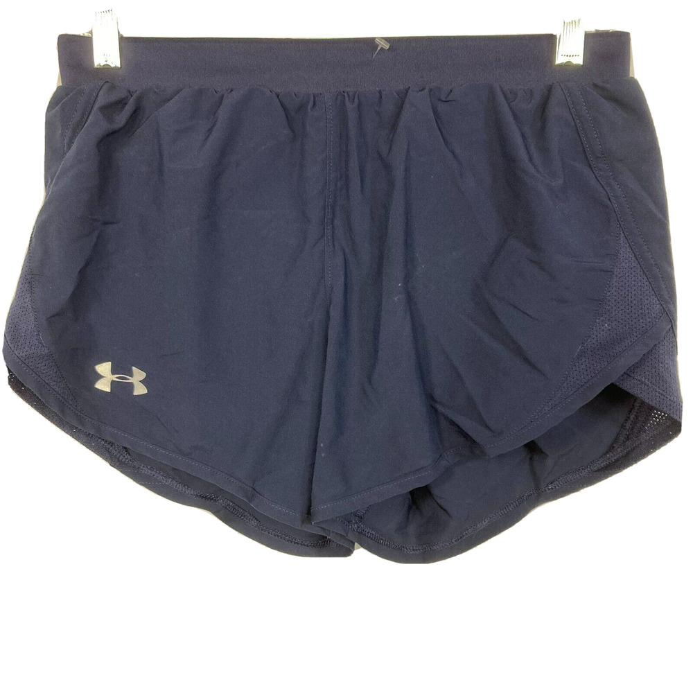 Under Armour Shorts Womens Sz XS Navy Blue Running Loose Heatgear Pull‎ On Logo